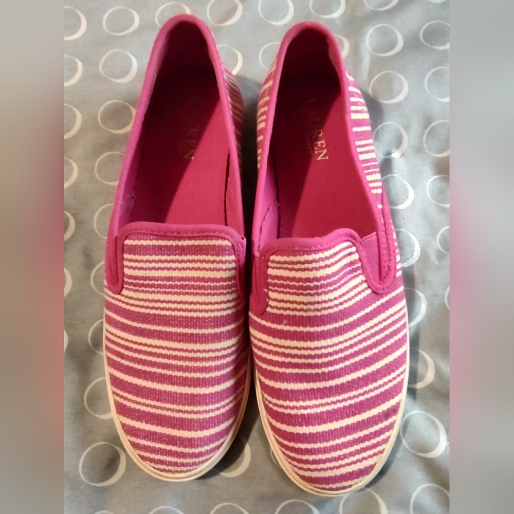 Ralph Lauren Size 9 Pink Striped Slip-On Shoes